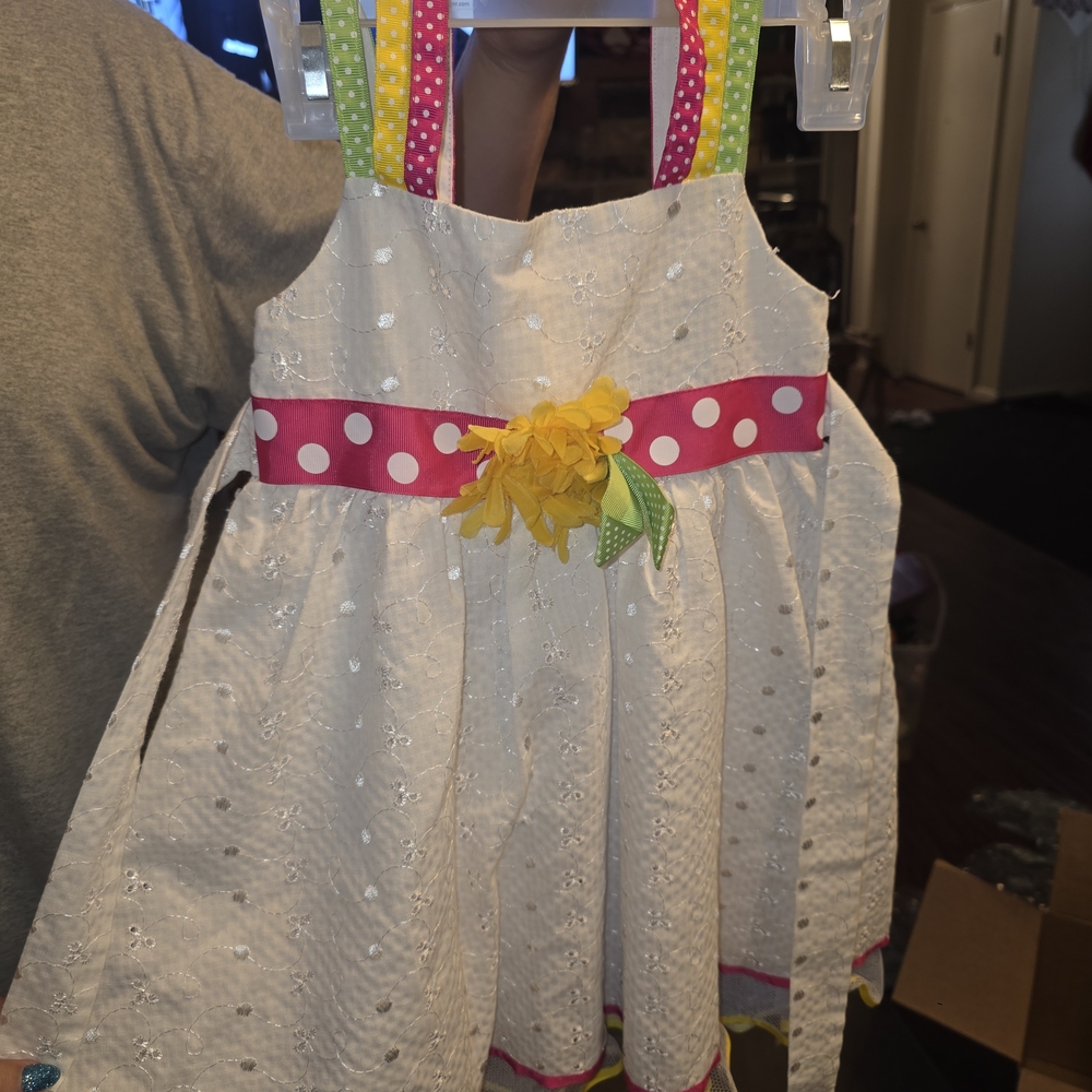 Rare Editions White Dress with Pink and Yellow Details